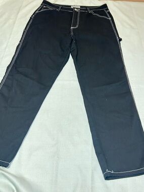 Black Carpenter Pants Contrast Stitch Workwear Utility Trendy